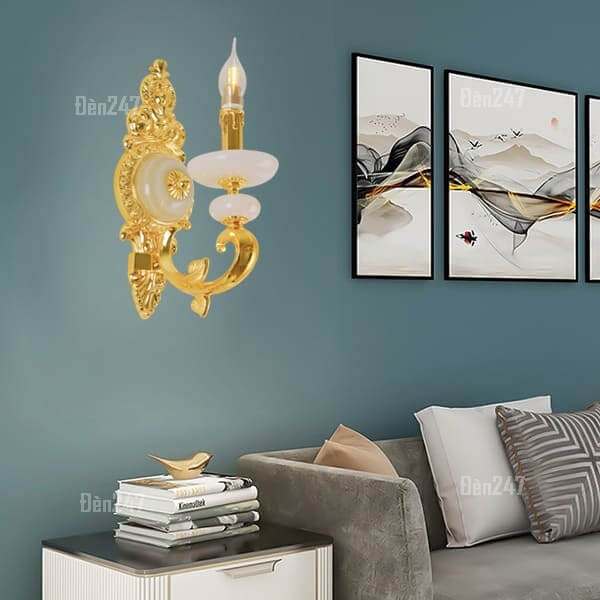 Đèn tường đồng vàng tay nến đá ngọc VĐ9290/1