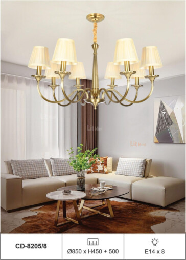 Đèn chùm đồng vàng hồng tân cổ điển treo phòng khách sang trọng