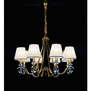 Đèn chùm mạ đồng chóa vải 8 tay DC128T8