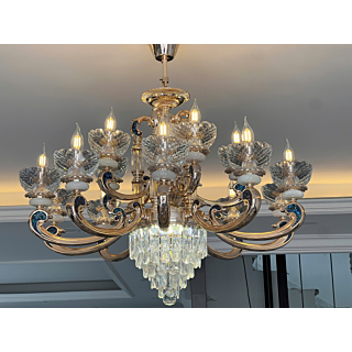 Đèn chùm pha lê cao cấp khảm xà cừ 15 tay DC6018T15