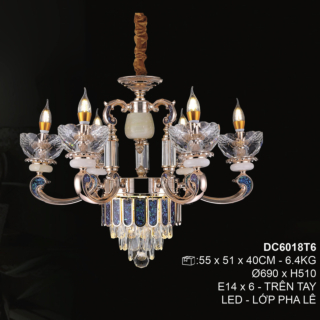 Đèn chùm pha lê cao cấp khảm xà cừ 6 tay DC6018T6