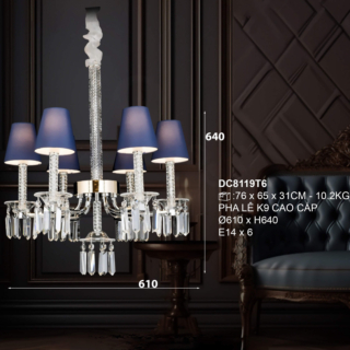 Đèn chùm pha lê chóa vải tím 6 tay DC8119T6