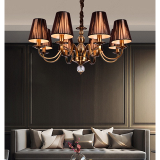 Đèn chùm mạ đồng chóa vải màu Socola 8 tay DC9003T8