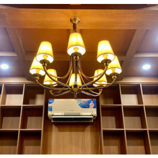 Đèn chùm mạ đồng chóa vải 8 tay DC9033T8