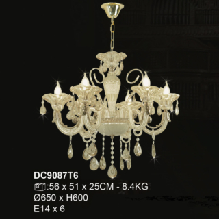 Đèn chùm tân cổ điển màu vàng hổ phách 6 tay DC9087T6