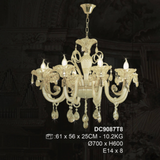 Đèn chùm tân cổ điển màu vàng hổ phách 8 tay DC9087T8