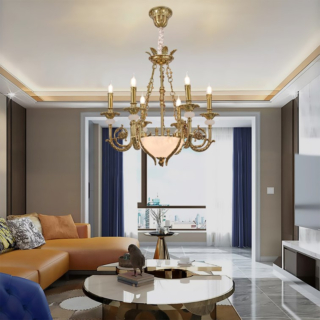 Đèn chùm mạ đồng đá cao cấp 6 tay DC9111T6