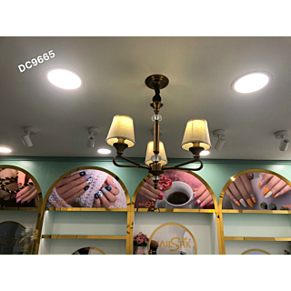 Đèn chùm mạ đồng chóa vải 3 tay màu kem hạt dẻ DC9665T3
