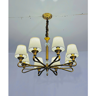 Đèn chùm mạ đồng chóa vải 8 tay màu kem hạt dẻ DC9665T8