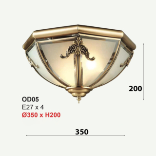 Đèn ốp trần đồng tân cổ điển đường kính 35cm OD05T350