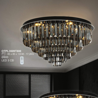 Đèn mâm ốp trần pha lê khói đường kính 80cm OTPL3509T800