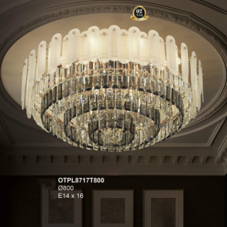 Đèn ốp trần pha lê trắng đường kính 80cm OTPL8717T800