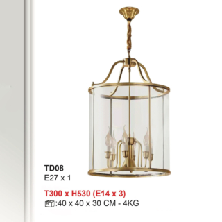 Đèn chùm thả trần đồng kính đường kính 30cm TD08T300