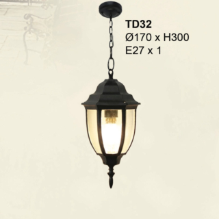 Đèn thả trần ban công hình tròn màu đen TD32THA