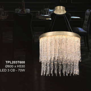 Đèn thả tròn đường kính 60cm với thiết kế pha lê cột băng đang tan chảy TPL203T600