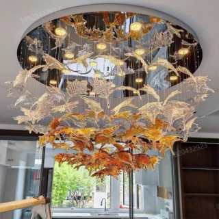 Đèn mâm ốp trần pha lê lá dài 60cm đường kính 1m OTPL125T1000