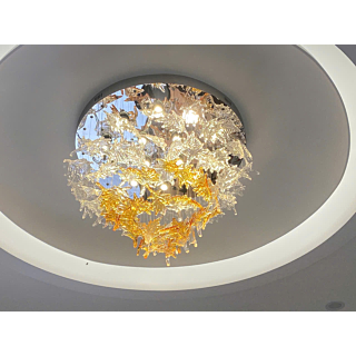 Đèn mâm ốp trần pha lê lá dài 60cm đường kính 80cm OTPL125T800