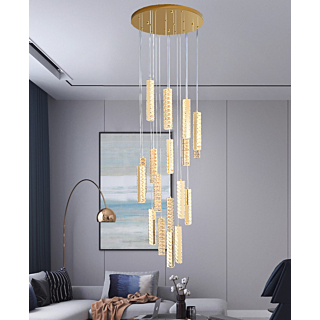 Đèn mâm ốp trần thông tầng 18 thanh pha lê đường kính 70cm THD1002T18