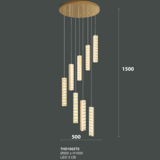Đèn mâm ốp trần thông tầng 8 thanh pha lê đường kính 50cm THD1002T8