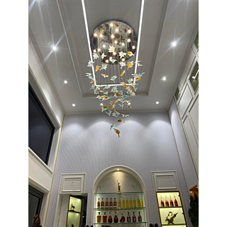 Đèn mâm ốp trần pha lê lá đường kính 1.2m dài 4m THD125T1200