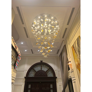 Đèn mâm ốp trần pha lê lá đường kính 1.5m dài 4m THD125T1500