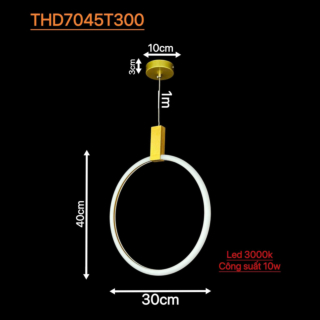 Đèn thả đơn hình tròn thân Sơn màu Vàng đường kính 30cm THD7045T300-SON