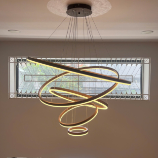 Đèn thả 5 vòng tròn Led 3 chế độ đường kính 1m màu nâu THD7051T5NAU-T1000