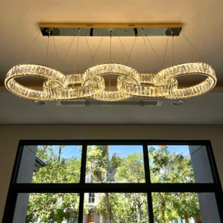 Đèn thả pha lê 5 vòng tròn Led 3 chế độ màu dài 1.5m THD7059N5