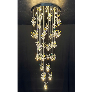 Đèn mâm ốp trần pha lê thông tầng dài 4m TPL039T37