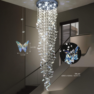 Đèn ốp trần thông tầng Pha lê bướm đường kính 60cm TPL127T600-ThongTang