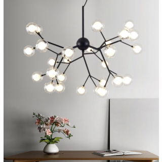 Đèn chùm hiện đại thân màu Đen 27 bóng đèn có chao màu Trắng TTK55-Den-ChaoTrang