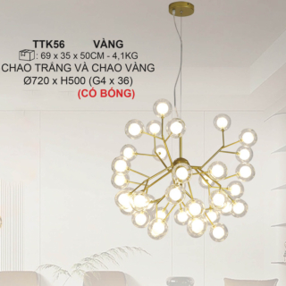 Đèn chùm hiện đại thân màu Vàng 36 bóng đèn có chao màu Vàng TTK56-Vang-ChaoVang