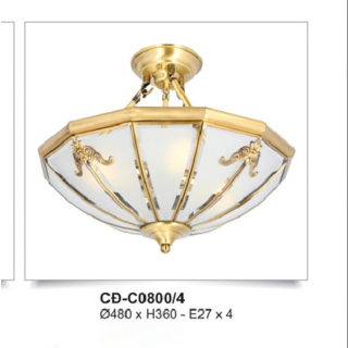 Đèn ốp trần đồng chao kính CD-C0800/4