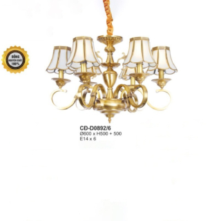 Đèn chùm đồng chao kính mờ 6 tay CD-D0892/6