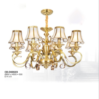 Đèn chùm đồng chao kính mờ 8 tay CD-D0892/8