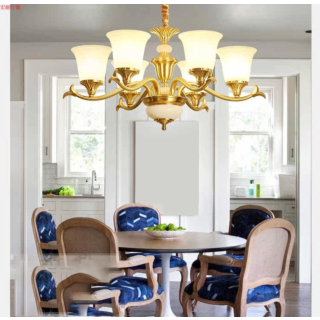 Đèn chùm đồng 6 tay chao đáy đá tự nhiên CD-D820/6