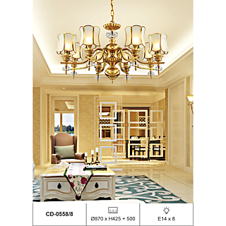 Đèn chùm đồng chao kính 8 tay CD-0558/8