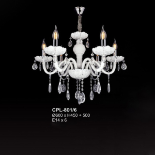 Đèn chùm pha lê cổ điển trắng sứ 6 tay CPL-801/6