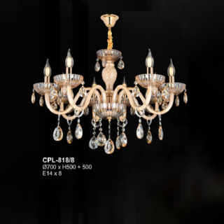 Đèn chùm pha lê cổ điển vàng hổ phách 8 tay CPL-818/8
