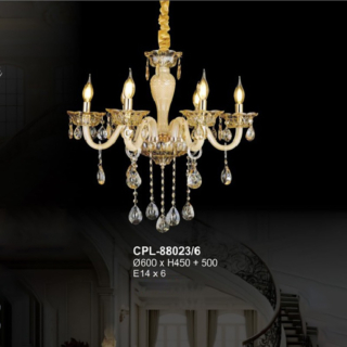 Đèn chùm pha lê cổ điển màu vàng chanh 6 tay CPL-88023/6
