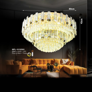 Đèn ốp trần tròn pha lê khói trong MPL-1618/800