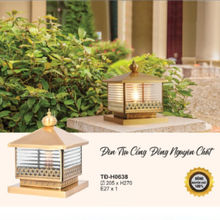 Đèn trụ cổng đồng nguyên chất chao kính TD-H0638