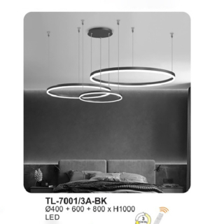 Đèn thả trần hiện đại 3 vòng led màu đen TL-7001/3A-BK