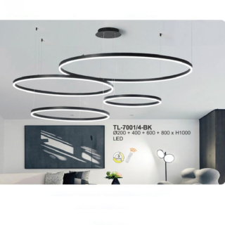 Đèn thả trần hiện đại 4 vòng led màu đen TL-7001/4-BK