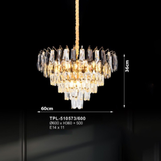 Đèn thả trần tròn pha lê khói TPL-510573/600
