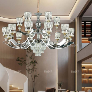 Đèn pha lê 2 tầng 18 tay led 3 chế độ CY1772/18