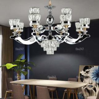 Đèn pha lê 2 tầng 12 tay led sáng CY1772/12