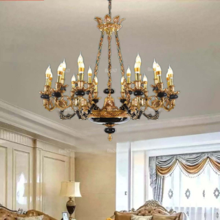 Đèn chùm đồng đá đen 18 tay CD1271/18