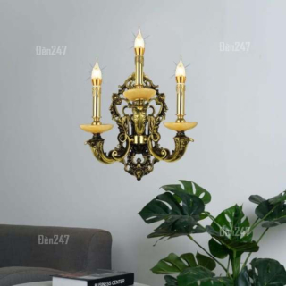 Đèn tường đồng cổ 3 tay nến đá vàng VĐ9269/3