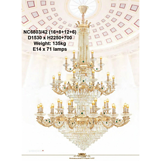 Đèn chùm pha lê K9 thông tầng thân hợp kim NC6803/42(16+8+12+6)